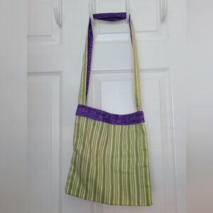 Striped Green and Purple Hand Made Shoulder Bag